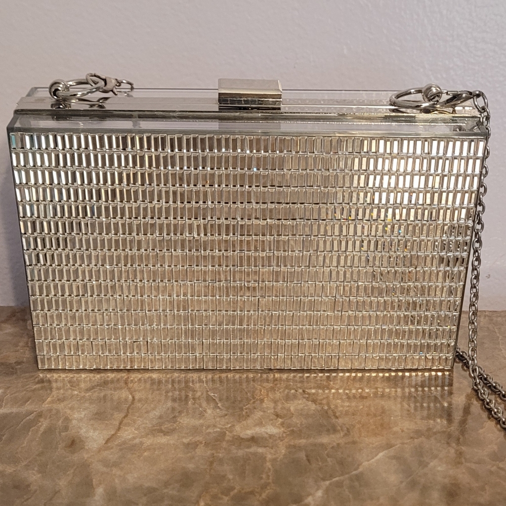 Acrylic Box-Shaped Sparkly Clear Clutch with Chain
